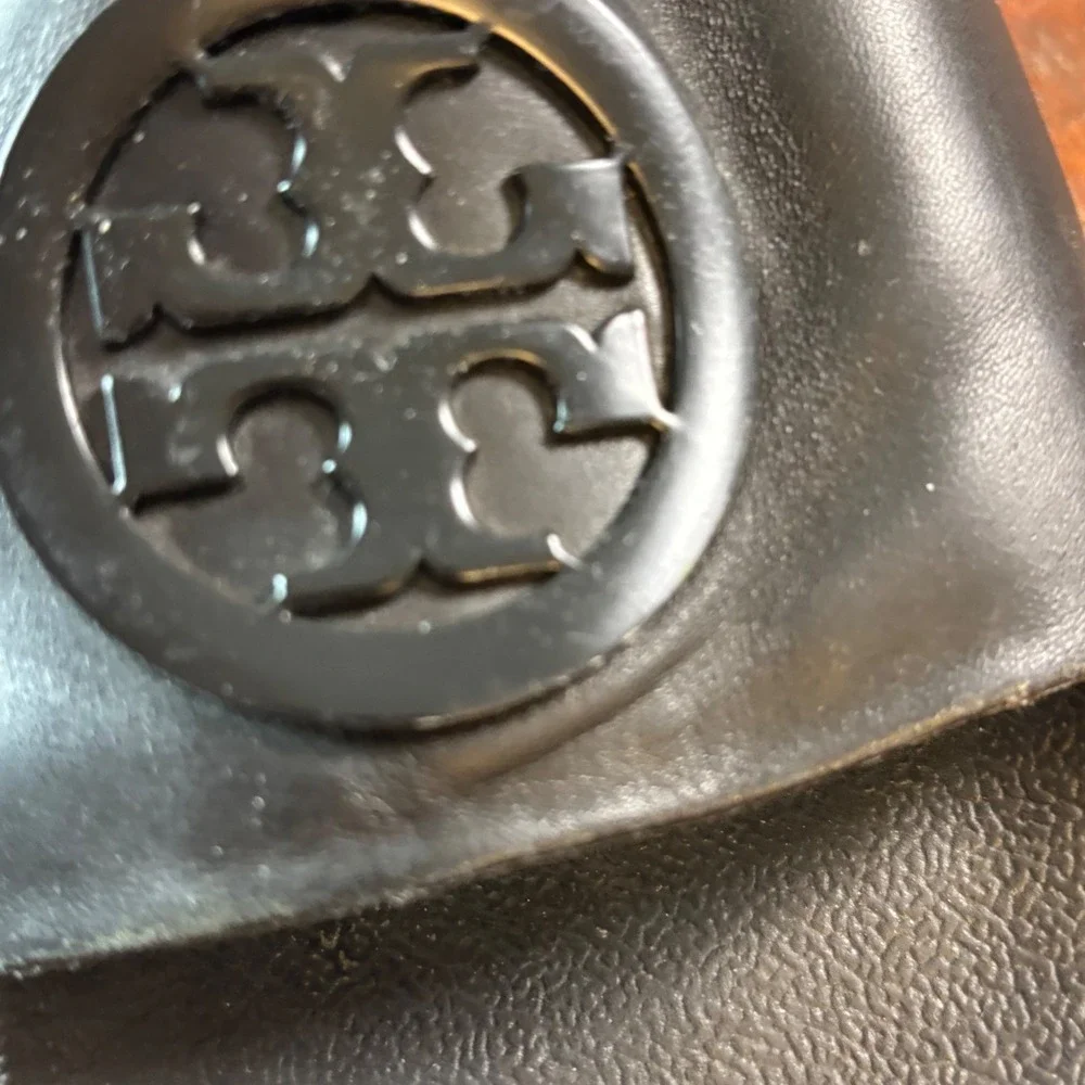 Tory Burch Miller Cloud Black Leather Logo Slide Sandals Womens Size 9